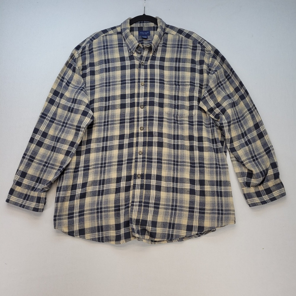 Towncraft Flannel Shirt Mens XL Blue Plaid Button Down Long Sleeve Cotton